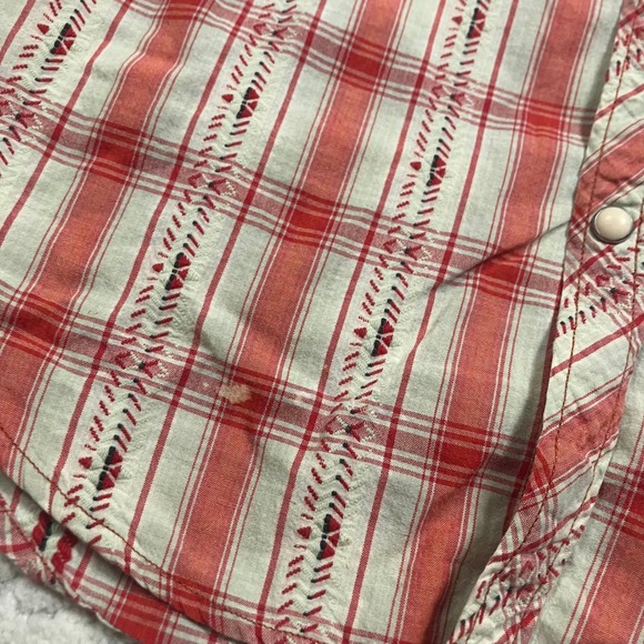 True Religion Plaid Western Snap Button Shirt Womens M Blue Brown Long Sleeve - Picture 4 of 12